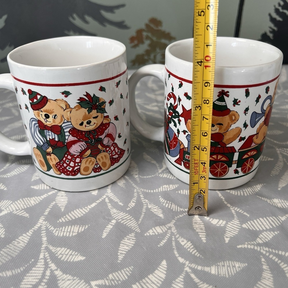 Lot of 2 Vtg White Ceramic Coffee Tea Mug Christmas Teddy Bears - Picture 2 of 6